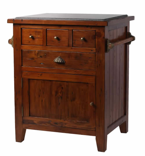 Reclaimed Wood 4-Double Drawer, 2-Door Granite  Top  Kitchen Table