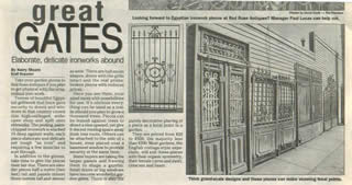 Newspaper article about Antique Wrought Iron Gates
