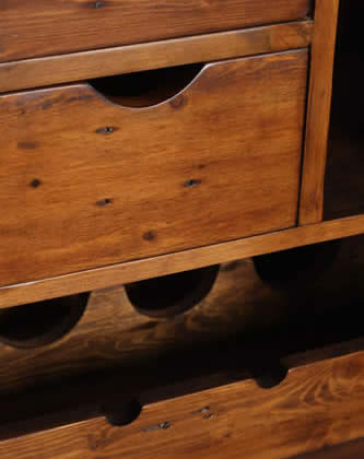 Detail of Reclaimed Wood Wine storage cabinet